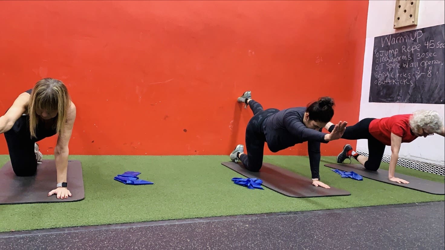 gym members hold a plank position during functional small group training at an athletic club near me